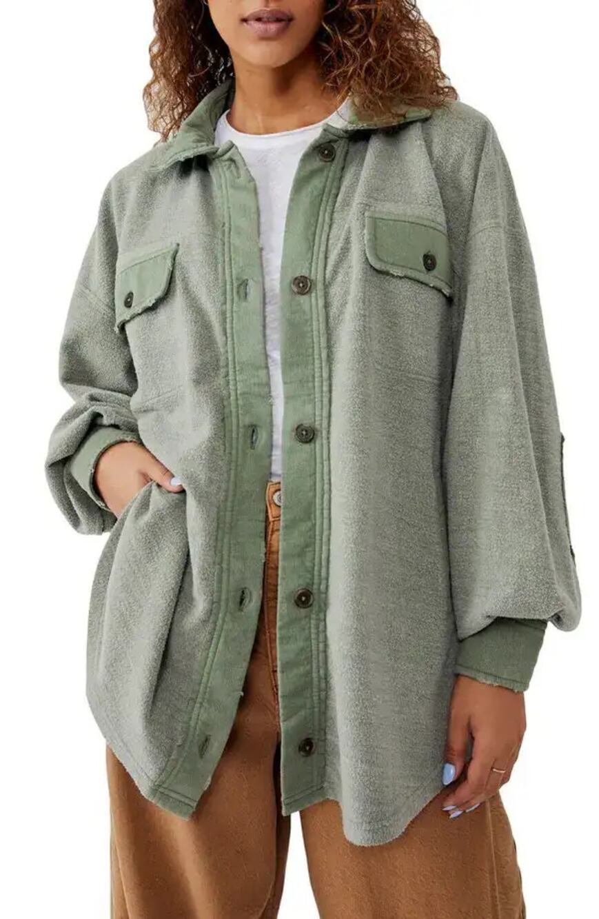 NWOT Free People Ruby Long Sleeve Button Front Fleece Shirt Jacket Jaded Small